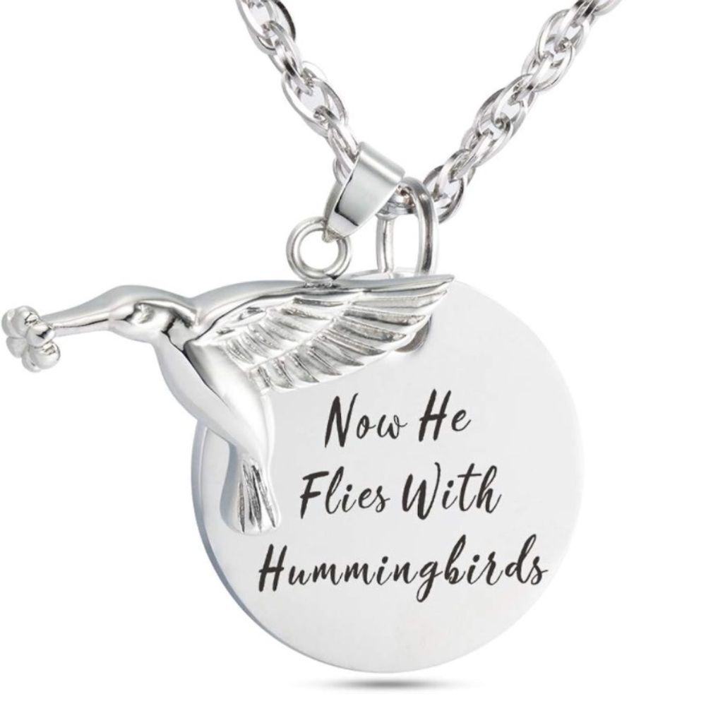 14k Now Fly With Hummingbirds Necklace Memorial Urn for Loved Ones